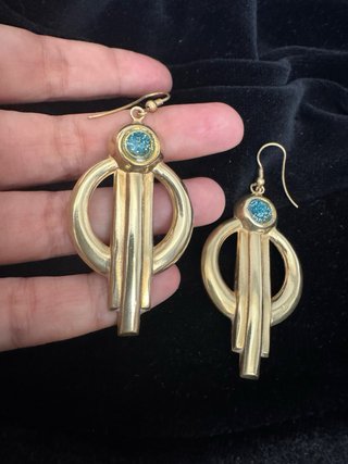 Pendientes Art Déco Latón y Resina Azul