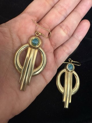 Pendientes Art Déco Latón y Resina Azul