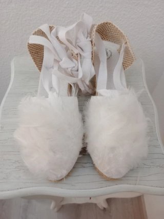 Alpargatas Novia Plumas Naturales Hechas a Mano