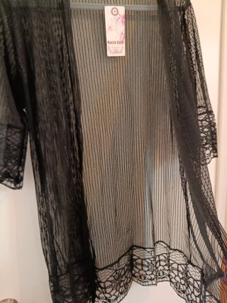 Kimono Negro Encaje Talla Única