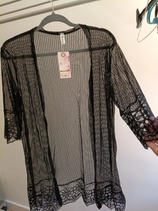 Kimono Negro Encaje Talla Única