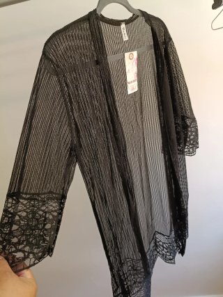 Kimono Negro Encaje Talla Única