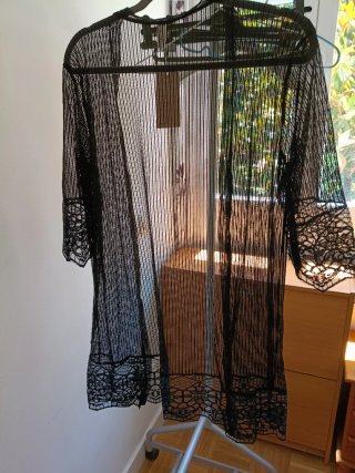 Kimono Negro Encaje Talla Única
