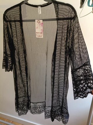Kimono Negro Encaje Talla Única