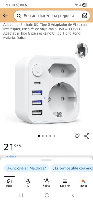 Adaptador Enchufe UK + 4 USB