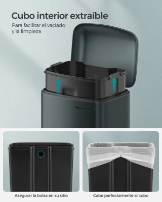 Cubo de Basura SONGMICS 30L Gris Verdoso Pedal
