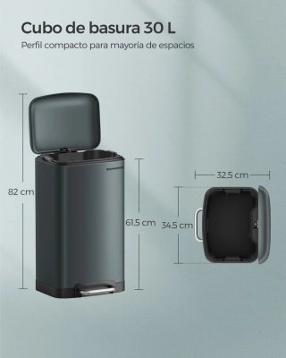 Cubo de Basura SONGMICS 30L Gris Verdoso Pedal