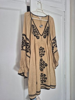 Vestido Boho Chic Beige y Negro Talla Única