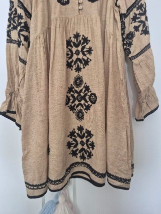 Vestido Boho Chic Beige y Negro Talla Única