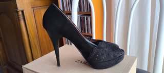 Zapato Peep Toe Negro Calado Talla 41