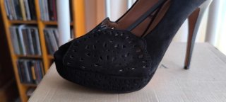 Zapato Peep Toe Negro Calado Talla 41