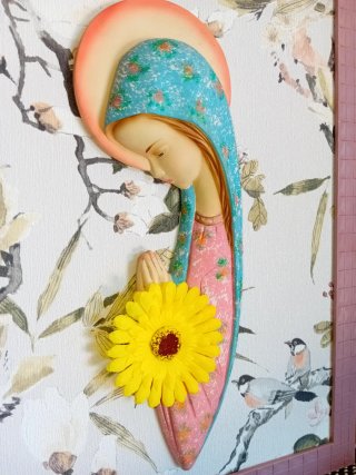 Cuadro Virgen Lila Escayola Vintage