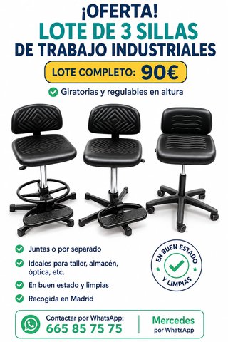 Lote 3 Sillas Trabajo Industriales 90€
