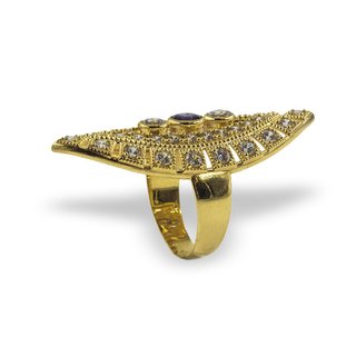 Anillo piedra lila y circonitas oro 18k -ref.14528