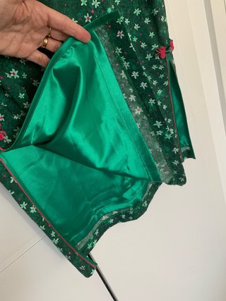 Vestido Oriental Verde Flores Rosas Talla M-L