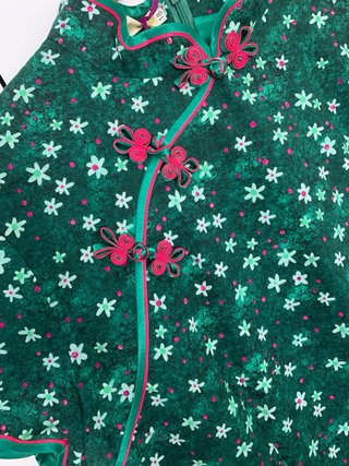 Vestido Oriental Verde Flores Rosas Talla M-L