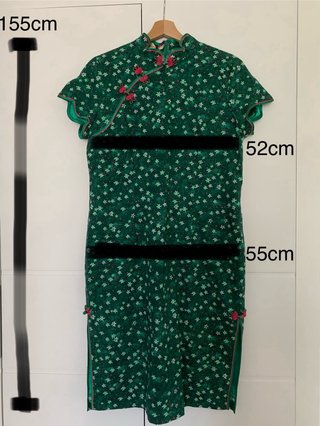 Vestido Oriental Verde Flores Rosas Talla M-L