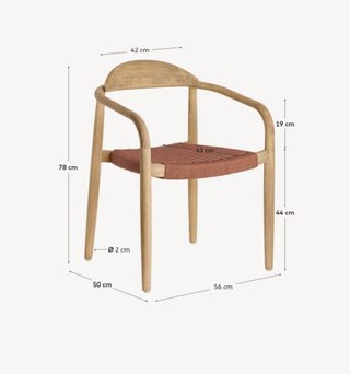 Sedia impilabile Nina in legno massello di acacia e corda terracotta FSC 100%
