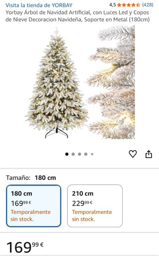 Árbol de Navidad Yorbay 180cm con Luces