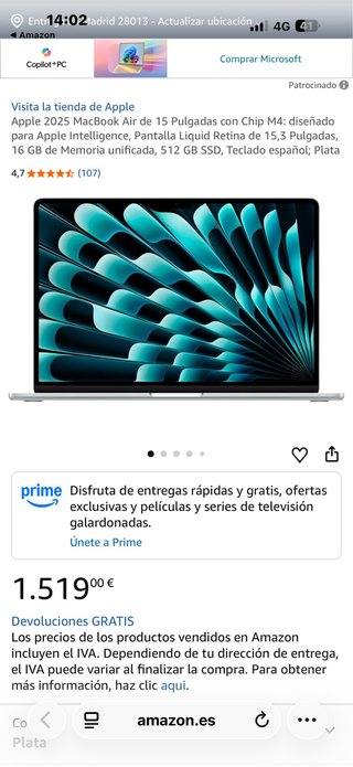 MacBook Air 15 M4 Plata 512GB SSD