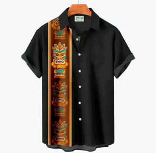 Camisa Hawaiana Tiki Negra Multicolor