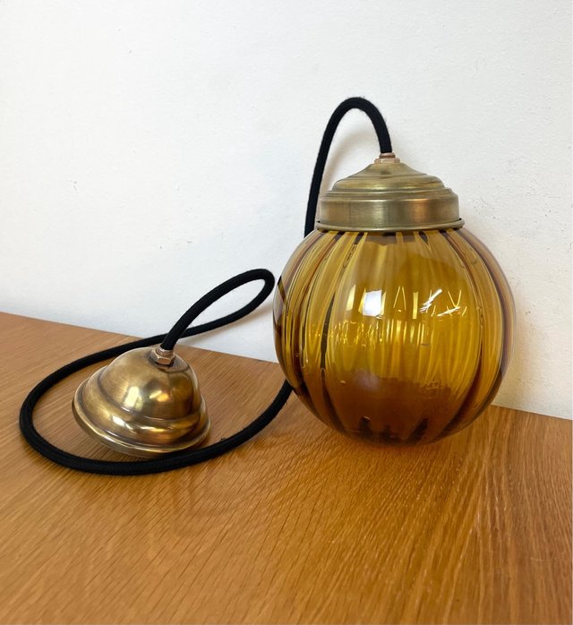 Lámpara Techo Vintage Globo Cristal Ámbar