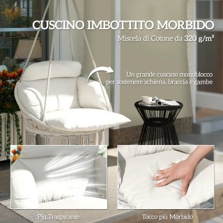 Poltrona Sospesa in Stile Boho con Cuscino, in Acc