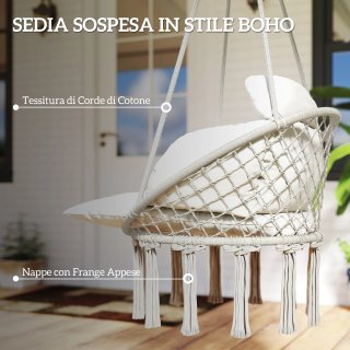 Poltrona Sospesa in Stile Boho con Cuscino, in Acc