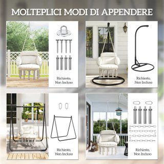 Poltrona Sospesa in Stile Boho con Cuscino, in Acc