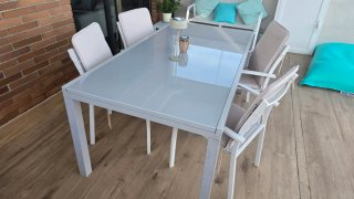 Mesa extensible aluminio y cristal 180/260