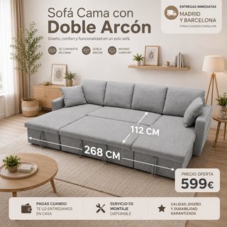 Sofá Cama en U Doble Chaise Longue 287cm