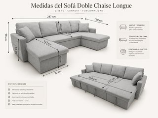 Sofá Cama en U Doble Chaise Longue 287cm