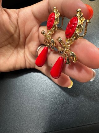 Pendientes Vintage baño oro con Cameo Rojo