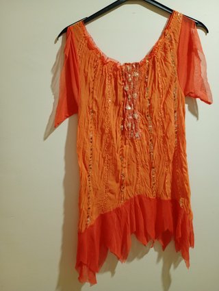 Blusa gasa naranja dobladillo irregular