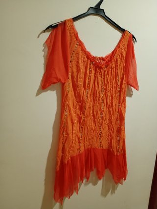 Blusa gasa naranja dobladillo irregular