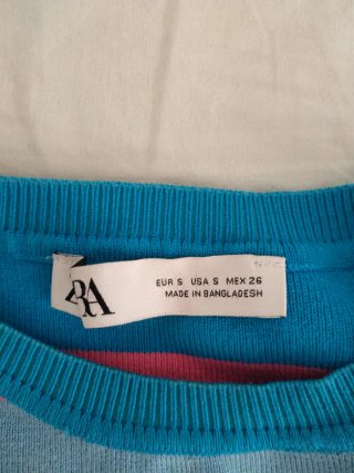 Top sin mangas Zara rayas azul y rosa Talla S