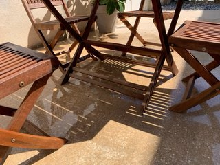 Conjunto mesa y 4 sillas jardín madera