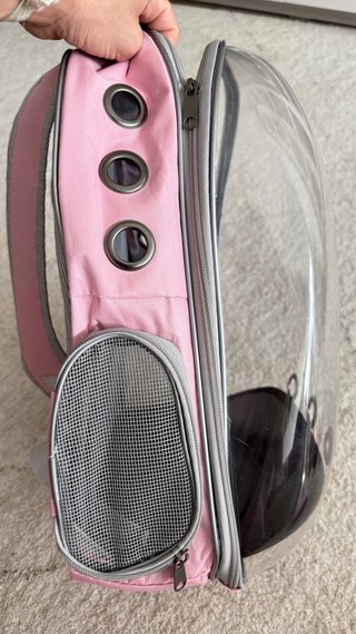Transportín para gatos transparente y rosa