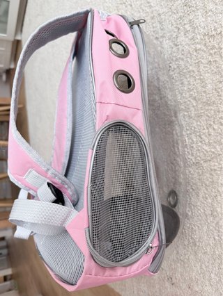 Transportín para gatos transparente y rosa
