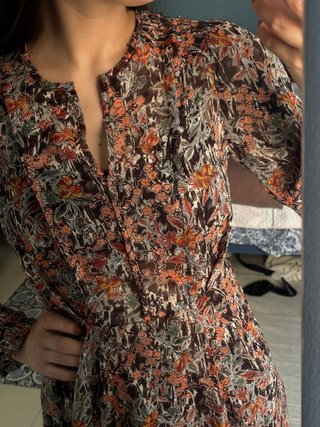 Vestido floral manga larga forrado