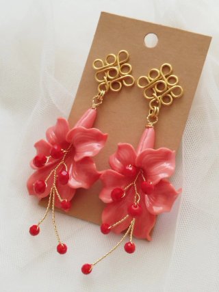 Pendientes fiesta o flamenca coral y rojo