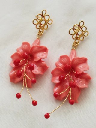 Pendientes fiesta o flamenca coral y rojo