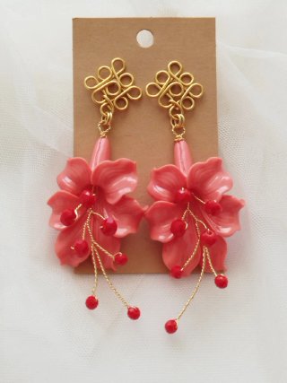 Pendientes fiesta o flamenca coral y rojo