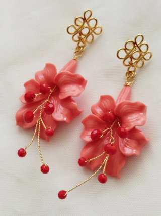 Pendientes fiesta o flamenca coral y rojo