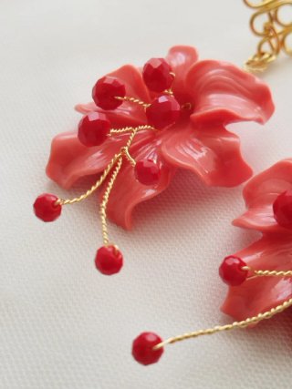 Pendientes fiesta o flamenca coral y rojo