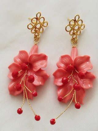 Pendientes fiesta o flamenca coral y rojo