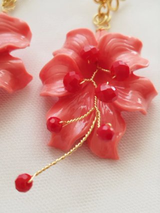 Pendientes fiesta o flamenca coral y rojo