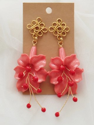 Pendientes fiesta o flamenca coral y rojo