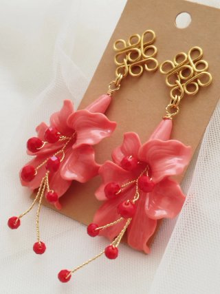 Pendientes fiesta o flamenca coral y rojo