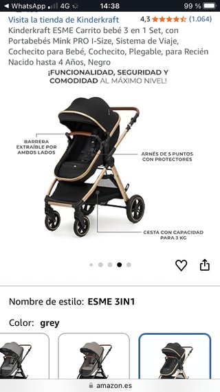 Kinderkraft ESME Carrito Bebé 3 en 1